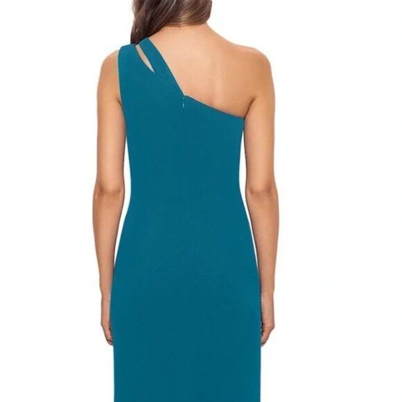 248$ Aqua Cutout One Shoulder Gown Maxi Dress Sleeveless Size 12 Azure Blue - Picture 4 of 5